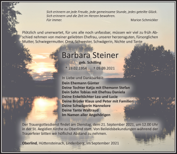 Traueranzeige von Barbara Steiner von Südthüringer Presse