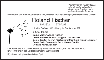 Traueranzeige von Roland Fischer von Frankenpost