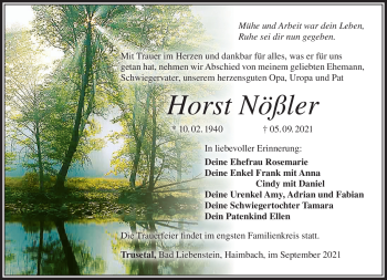 Traueranzeige von Horst Nößler von Südthüringer Presse