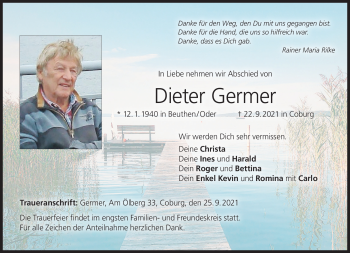 Traueranzeige von Dieter Germer von Neue Presse Coburg