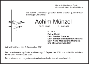 Traueranzeige von Achim Münzel von Neue Presse Coburg