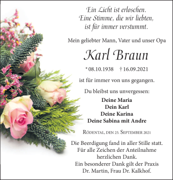 Traueranzeige von Karl Braun von Neue Presse Coburg