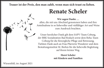 Traueranzeige von Renate Scheler von Neue Presse Coburg