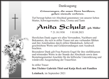 Traueranzeige von Anita Schulz von Südthüringer Presse