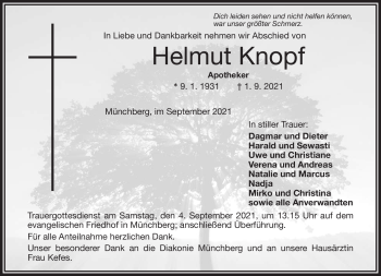 Traueranzeige von Helmut Knopf von Frankenpost