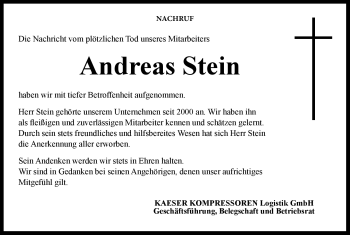 Traueranzeige von Andreas Stein von Neue Presse Coburg