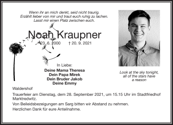 Traueranzeige von Noah Kraupner von Frankenpost
