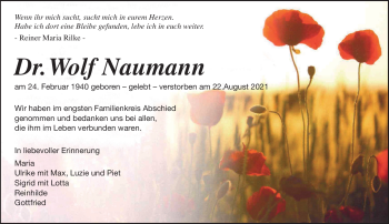 Traueranzeige von Wolf Naumann von Südthüringer Presse