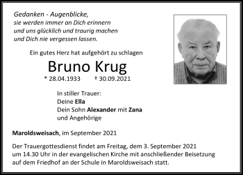 Traueranzeige von Bruno Krug von Neue Presse Coburg