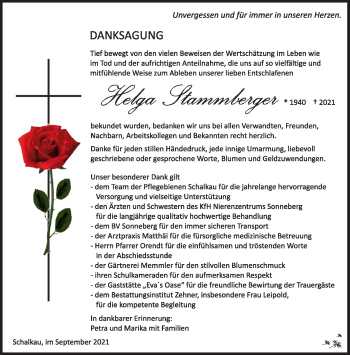 Traueranzeige von Helga Stammberger von Südthüringer Presse