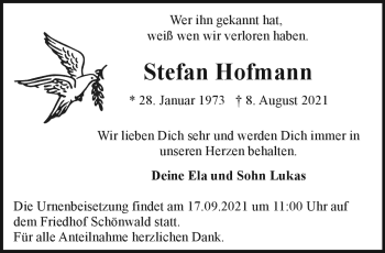Traueranzeige von Stefan Hofmann von Frankenpost