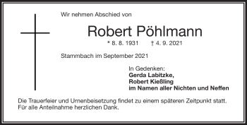 Traueranzeige von Robert Pöhlmann von Frankenpost
