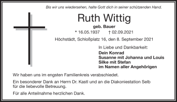 Traueranzeige von Ruth Wittig von Frankenpost