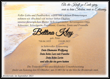 Traueranzeige von Bettina Kley von Südthüringer Presse