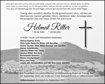 Traueranzeige von Helmut Ritter von Südthüringer Presse
