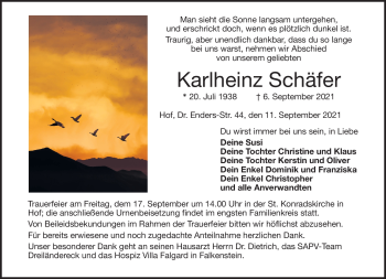 Traueranzeige von Karlheinz Schäfer von Frankenpost