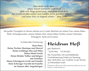 Traueranzeige von Heidrun Heß von Südthüringer Presse