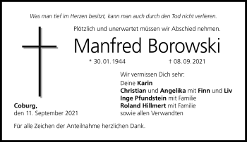 Traueranzeige von Manfred Borowski von Neue Presse Coburg