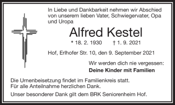 Traueranzeige von Alfred Kestel von Frankenpost