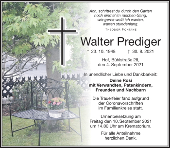Traueranzeige von Walter Prediger von Frankenpost