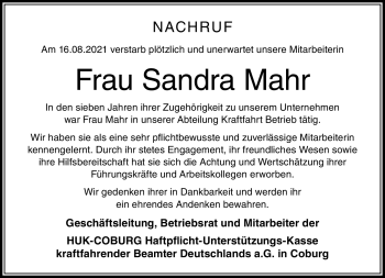 Traueranzeige von Sandra Mahr von Neue Presse Coburg