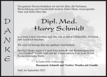 Traueranzeige von Harry Schmidt von Südthüringer Presse