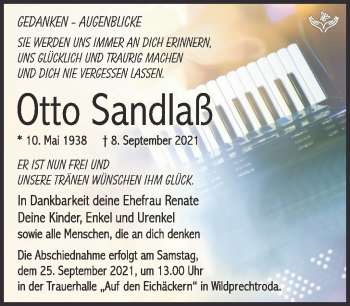 Traueranzeige von Otto Sandlaß von Südthüringer Presse