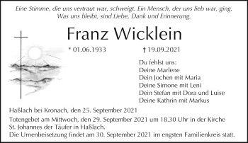Traueranzeige von Franz Wicklein von Neue Presse Coburg