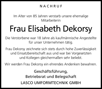 Traueranzeige von Elisabeth Dekorsy von Neue Presse Coburg