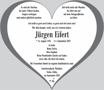 Traueranzeige von Jürgen Eifert von Südthüringer Presse