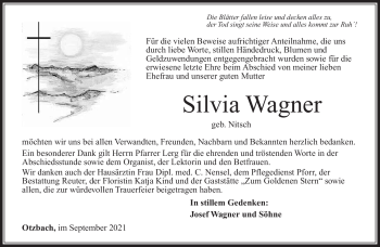 Traueranzeige von Silvia Wagner von Südthüringer Presse