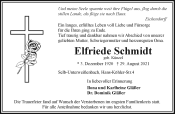 Traueranzeige von Elfriede Schmidt von Frankenpost