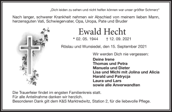 Traueranzeige von Ewald Hecht von Frankenpost