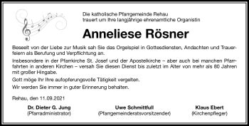 Traueranzeige von Anneliese Rösner von Frankenpost