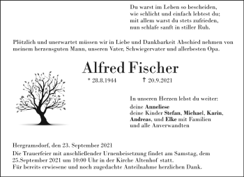 Traueranzeige von Alfred Fischer von Neue Presse Coburg