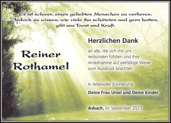 Traueranzeige von Reiner Rothamel von Südthüringer Presse