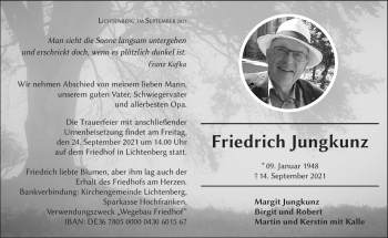 Traueranzeige von Friedrich Jungkunz von Frankenpost
