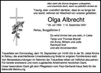 Traueranzeige von Olga Albrecht von Frankenpost