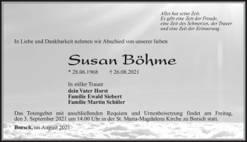 Traueranzeige von Susan Böhme von Südthüringer Presse