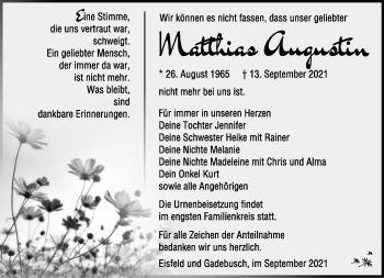 Traueranzeige von Matthias Augustin von Südthüringer Presse