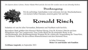 Traueranzeige von Ronald Risch von Südthüringer Presse