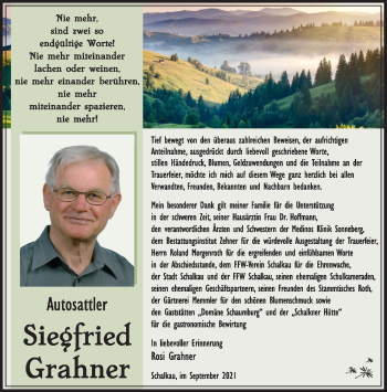 Traueranzeige von Siegfried Grahner von Südthüringer Presse