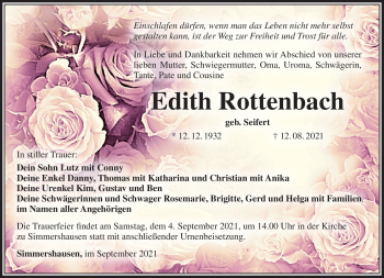 Traueranzeige von Edith Rottenbach von Südthüringer Presse