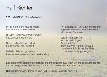 Traueranzeige von Ralf Richter von Südthüringer Presse