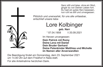 Traueranzeige von Lore Kolbinger von Frankenpost