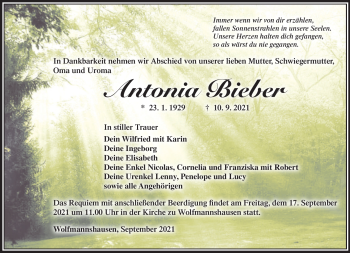 Traueranzeige von Antonia Bauer von Südthüringer Presse