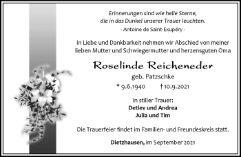 Traueranzeige von Roselinde Reichender von Südthüringer Presse