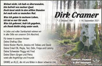 Traueranzeige von Dirk Cramer von Südthüringer Presse