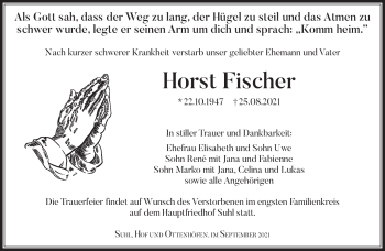Traueranzeige von Horst Fischer von Südthüringer Presse