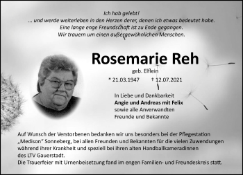 Traueranzeige von Rosemarie Reh von Neue Presse Coburg
